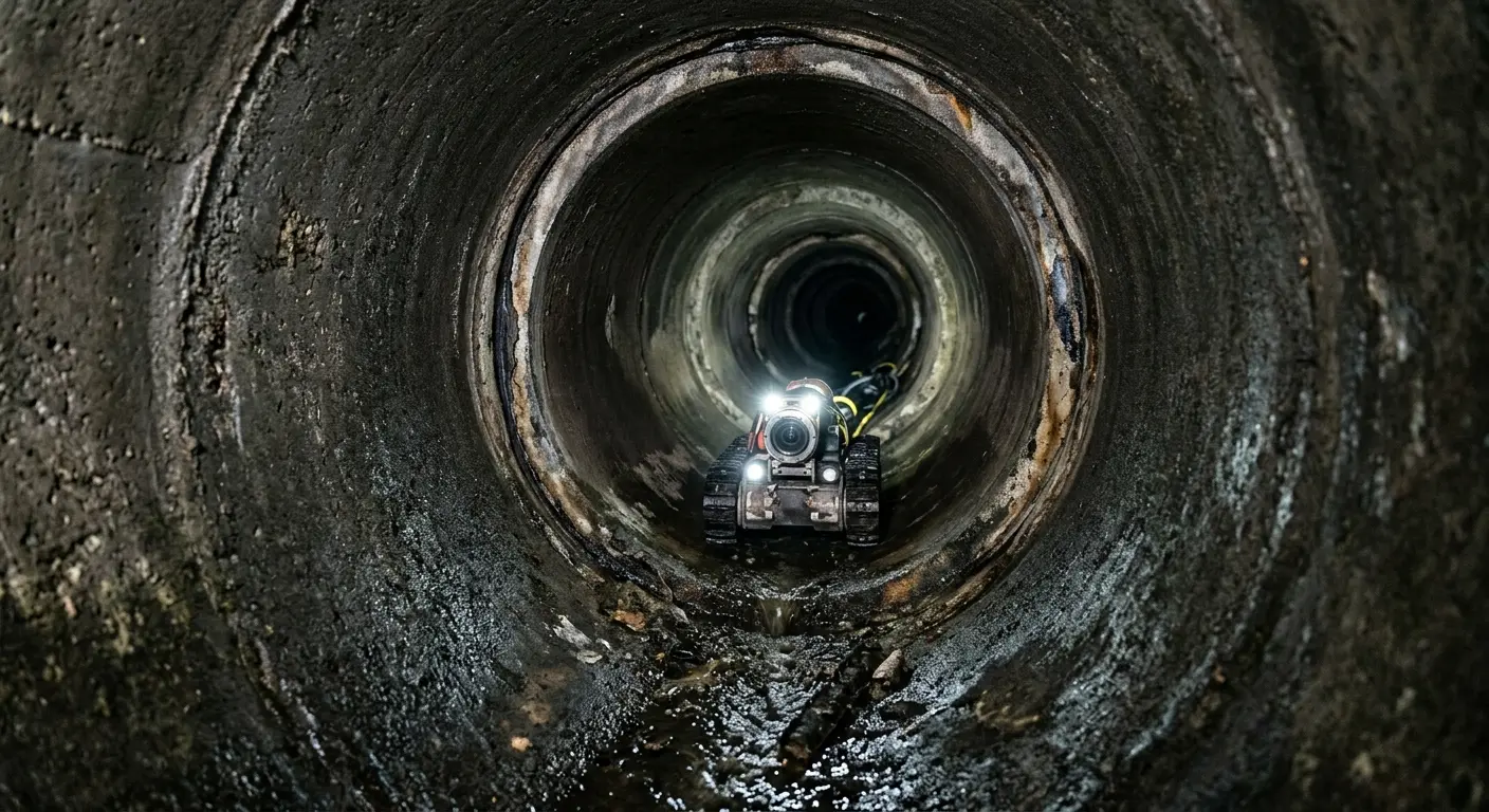 Robotic sewer camera inspecting pipe interior for Drain Snake Service in Country Club